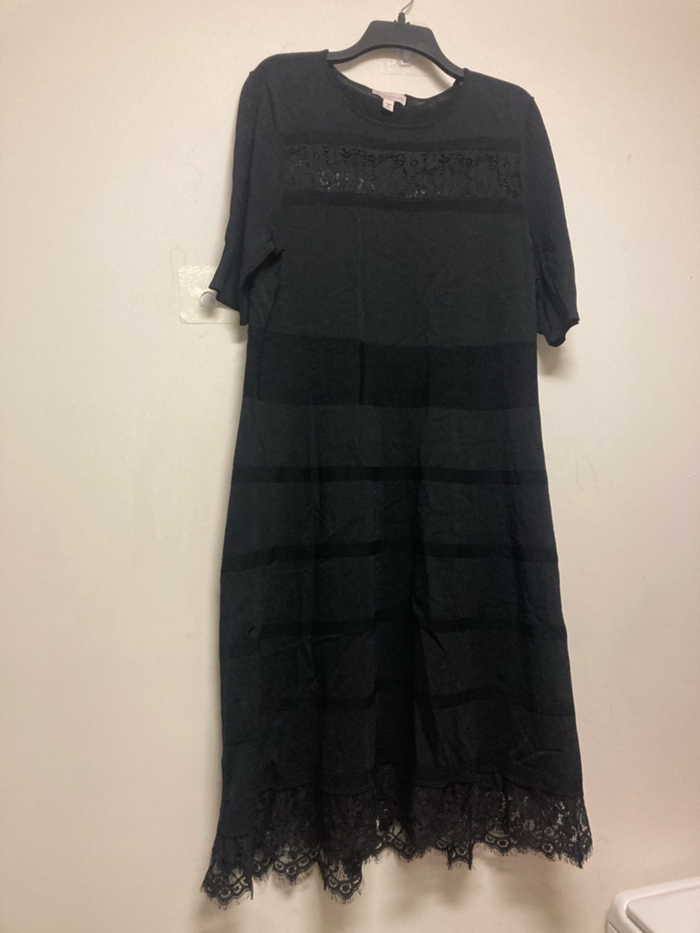 DB/Black lace Trim Short-Sleeve Midi Dress
